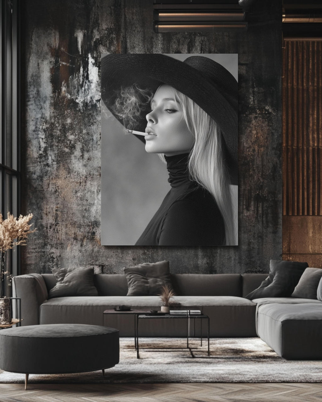 Minimalist Black White Portrait, Elegant Woman in Hat Photo Print, Classic Hollywood Style Wall Art, Chic Decor