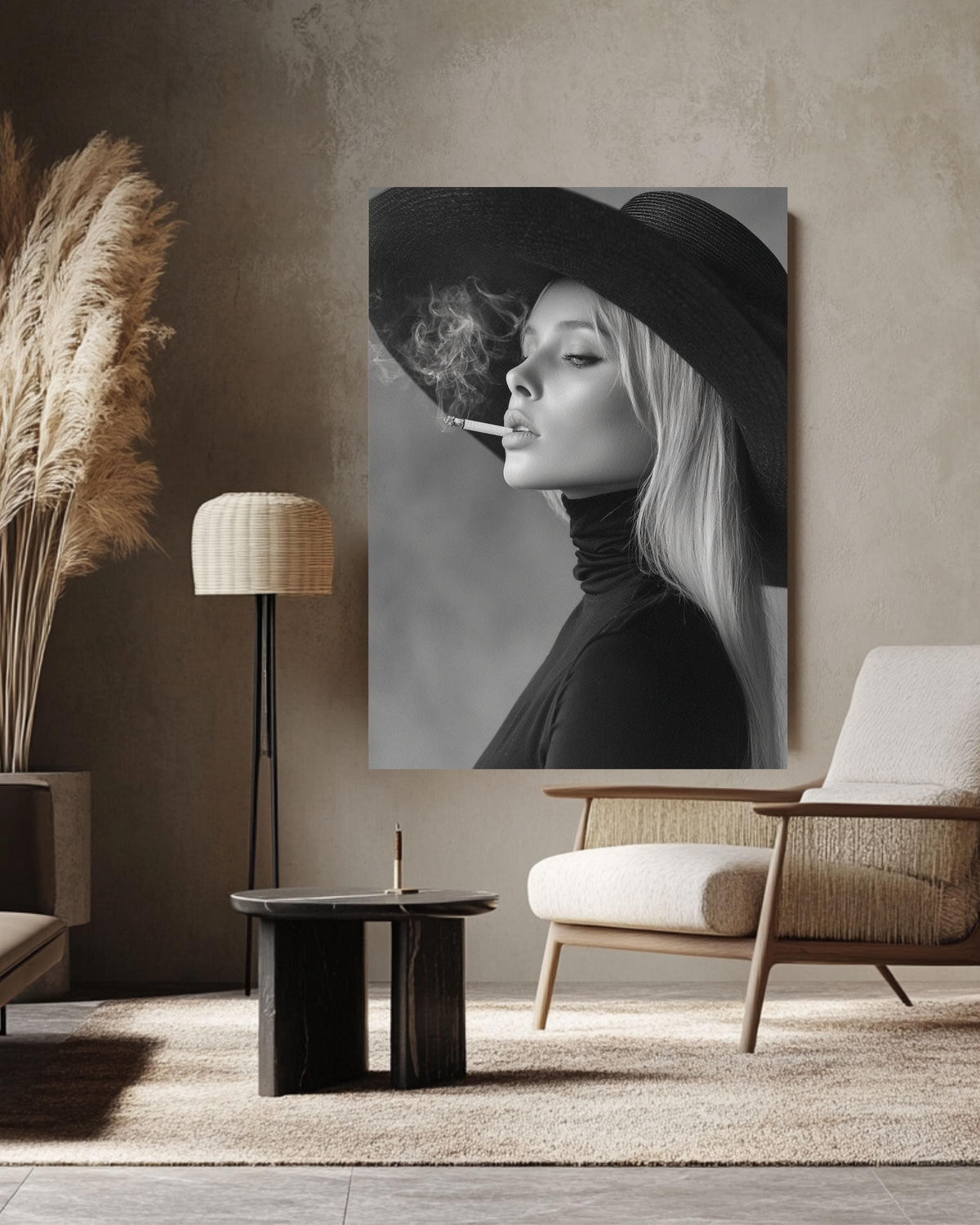 Minimalist Black White Portrait, Elegant Woman in Hat Photo Print, Classic Hollywood Style Wall Art, Chic Decor