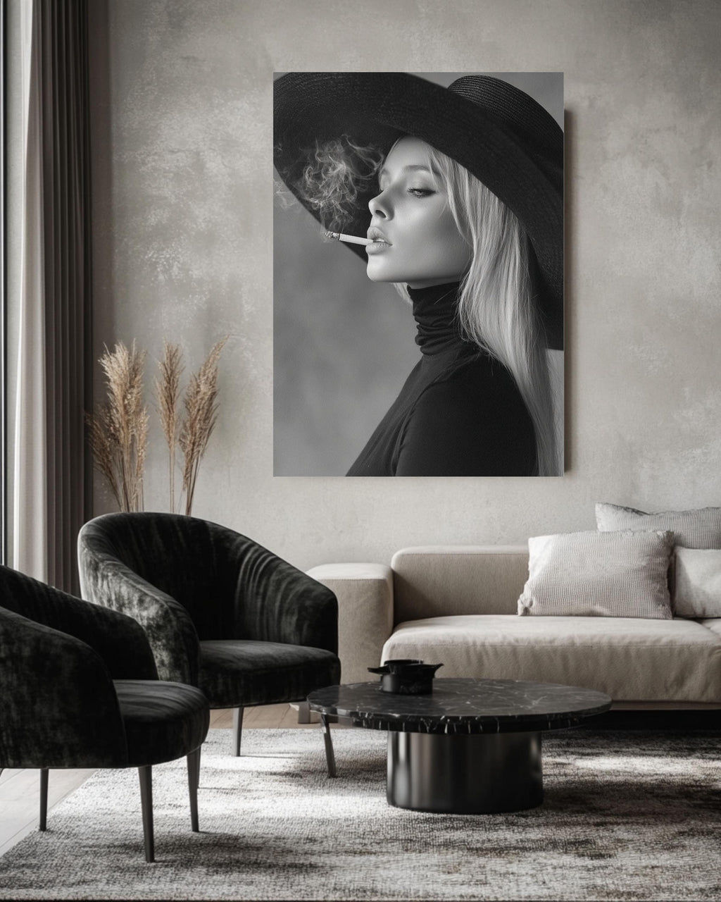 Minimalist Black White Portrait, Elegant Woman in Hat Photo Print, Classic Hollywood Style Wall Art, Chic Decor