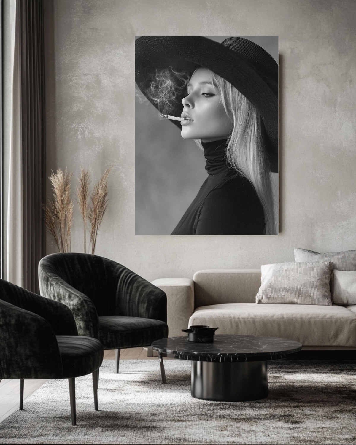 Minimalist Black White Portrait, Elegant Woman in Hat Photo Print, Classic Hollywood Style Wall Art, Chic Decor