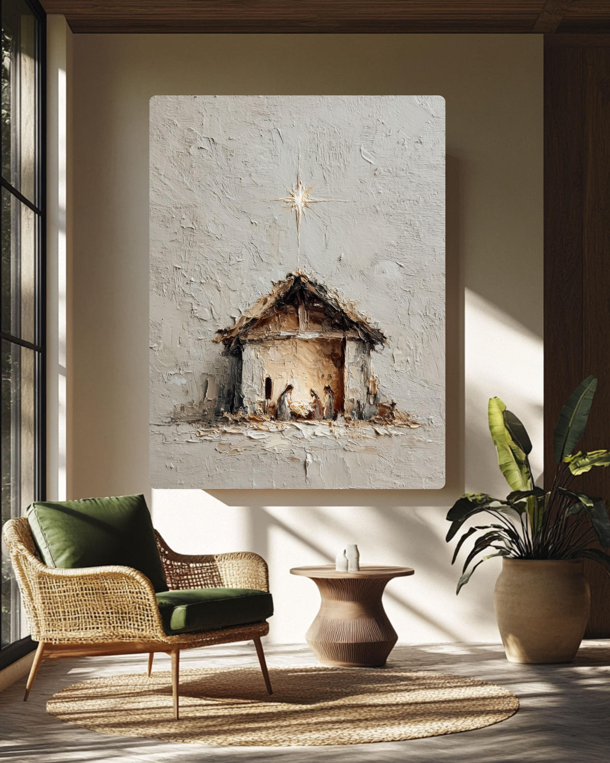 Impasto Nativity Scene Canvas, Minimalist Christmas Art Print