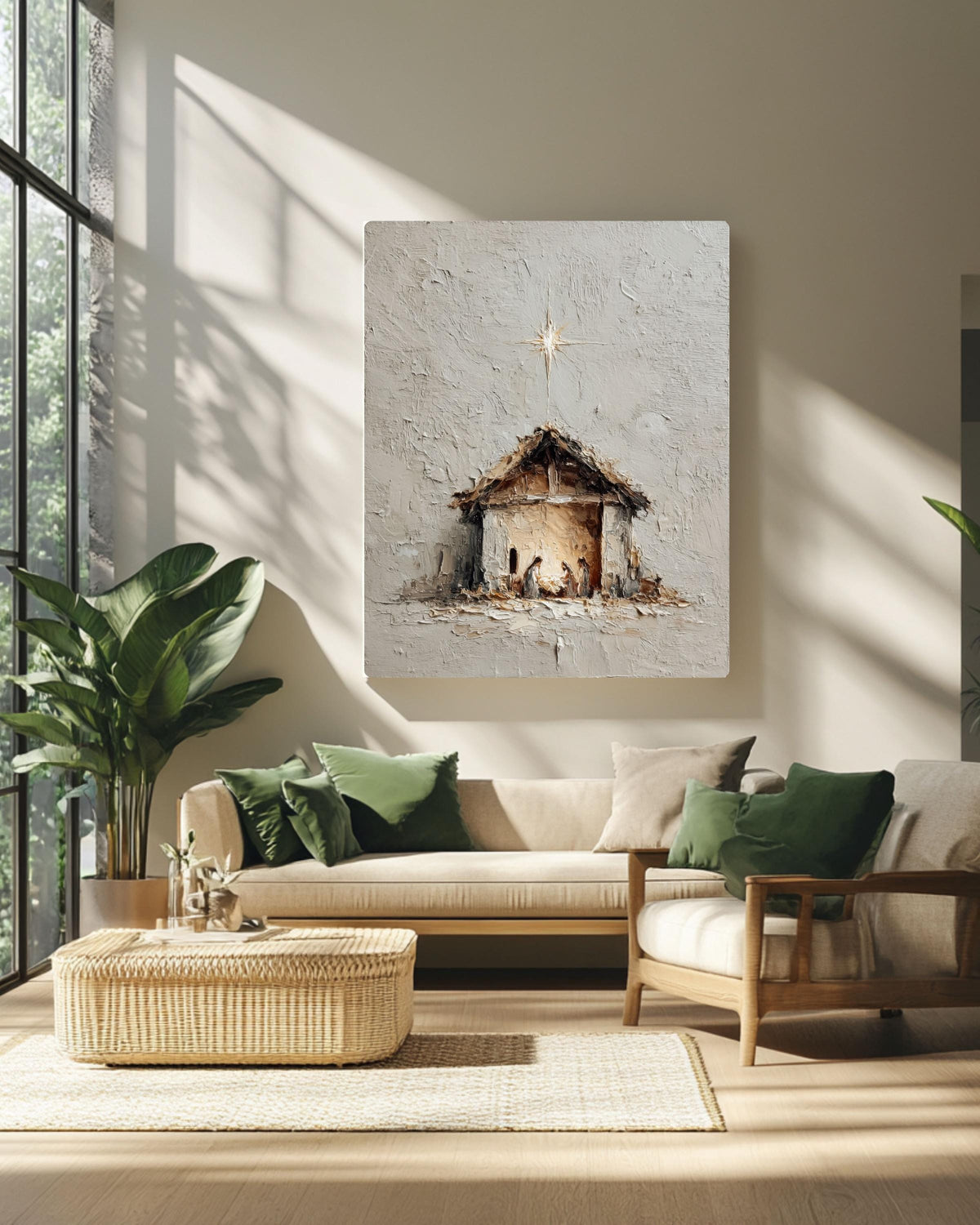 Impasto Nativity Scene Canvas, Minimalist Christmas Art Print