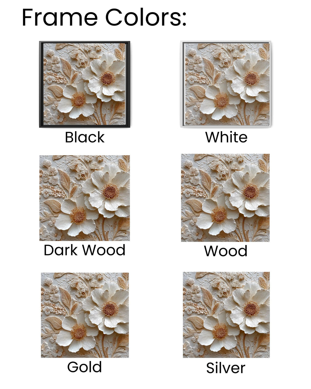Romantic Floral Bas-Relief Sculpture Art, Delicate Flower Composition with Whimsical Details, Elegant Textured Poster Canvas