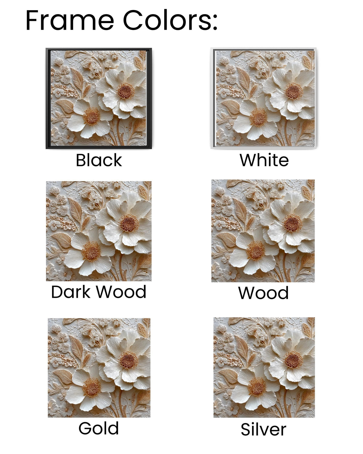 Romantic Floral Bas-Relief Sculpture Art, Delicate Flower Composition with Whimsical Details, Elegant Textured Poster Canvas