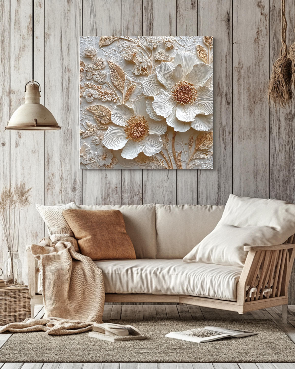 Romantic Floral Bas-Relief Sculpture Art, Delicate Flower Composition with Whimsical Details, Elegant Textured Poster Canvas