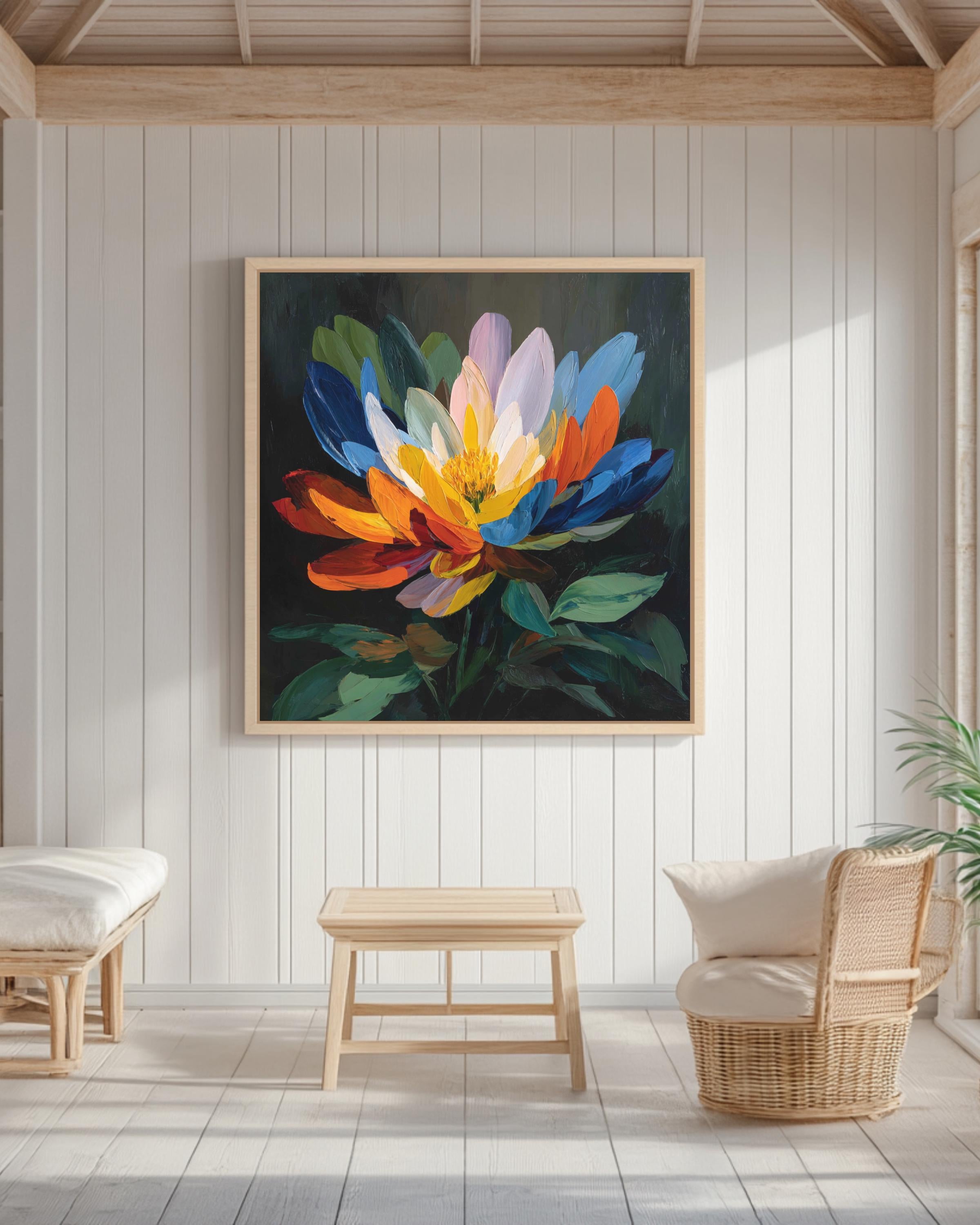 Colorful Abstract Flower Wall Art - Bold Modern Botanical Painting Print - Vibrant Floral Poster, Canvas, or Framed Canvas for Home Decor