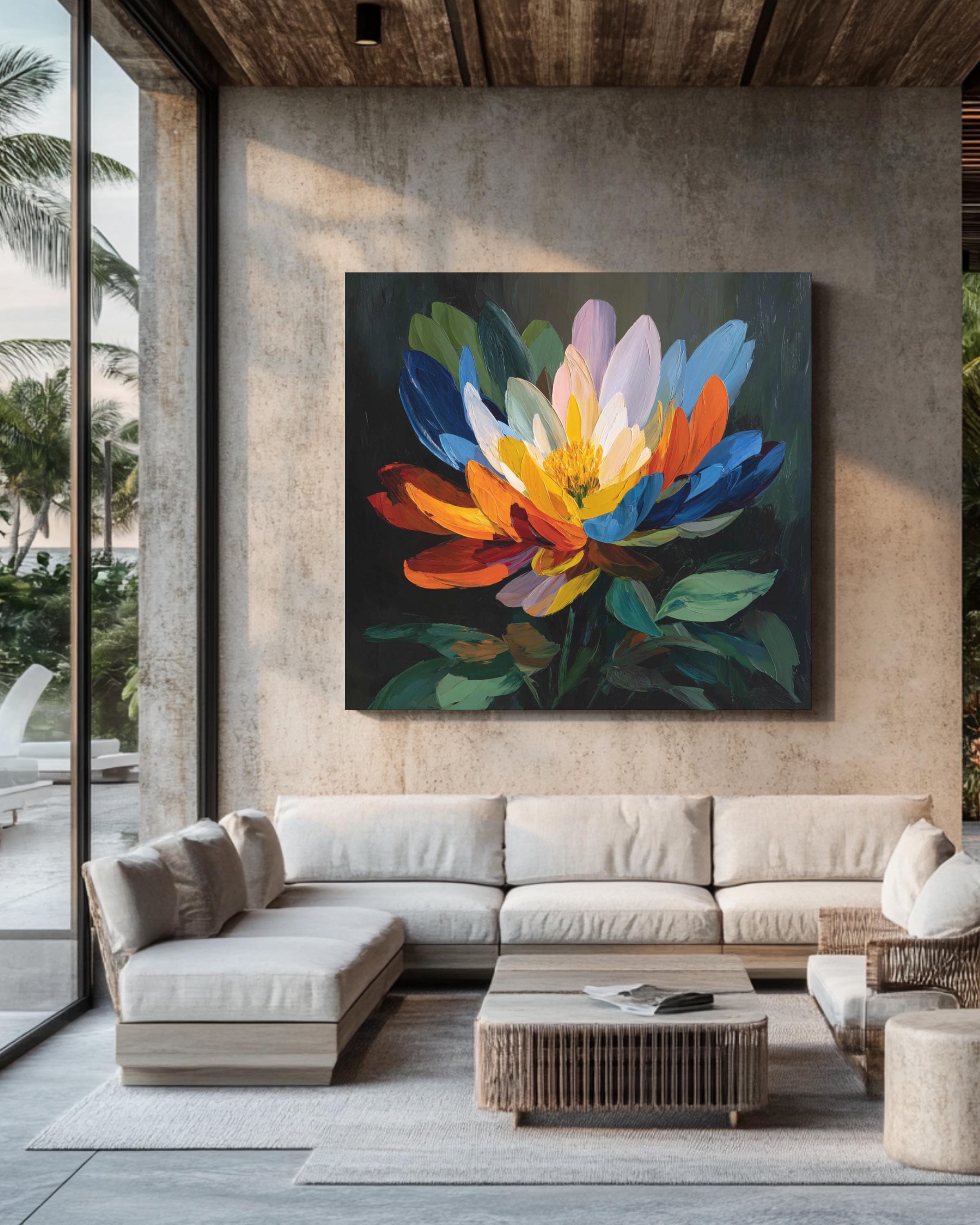 Colorful Abstract Flower Wall Art - Bold Modern Botanical Painting Print - Vibrant Floral Poster, Canvas, or Framed Canvas for Home Decor