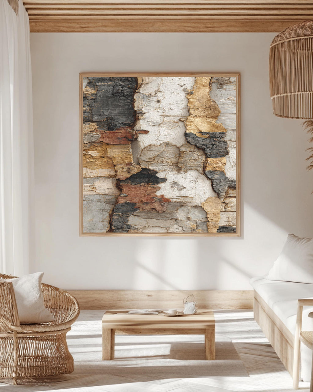 Earthy Bark Texture Wall Art | Japandi Wabi-Sabi Abstract Nature Print, Neutral Organic Minimalist Poster, Textured Brown Canvas