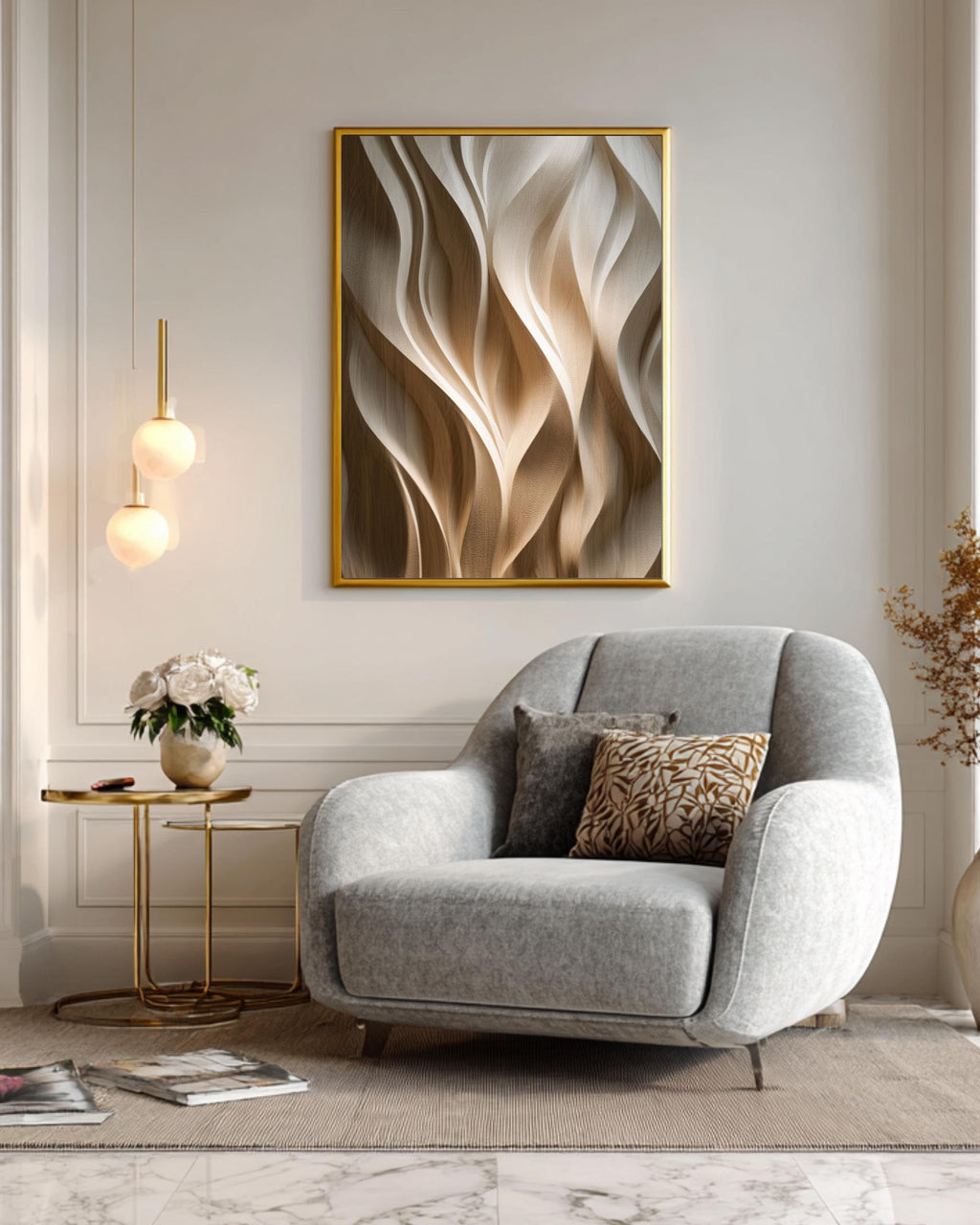 3D Carved Wood Texture Wall Art, Modern Walnut Decor