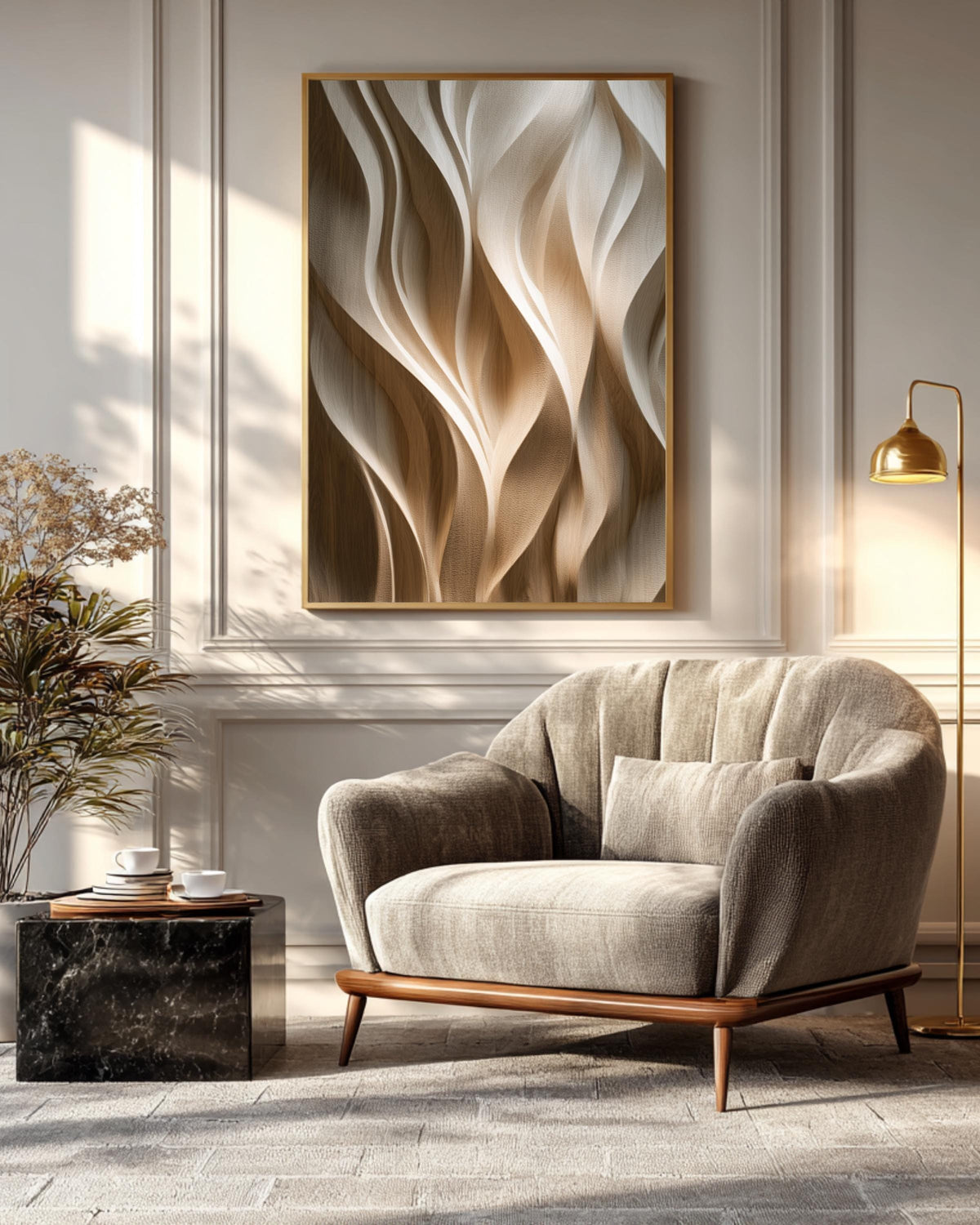 3D Carved Wood Texture Wall Art, Modern Walnut Decor