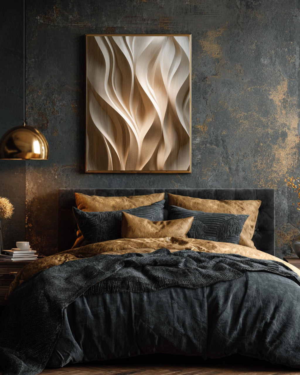 3D Carved Wood Texture Wall Art, Modern Walnut Decor