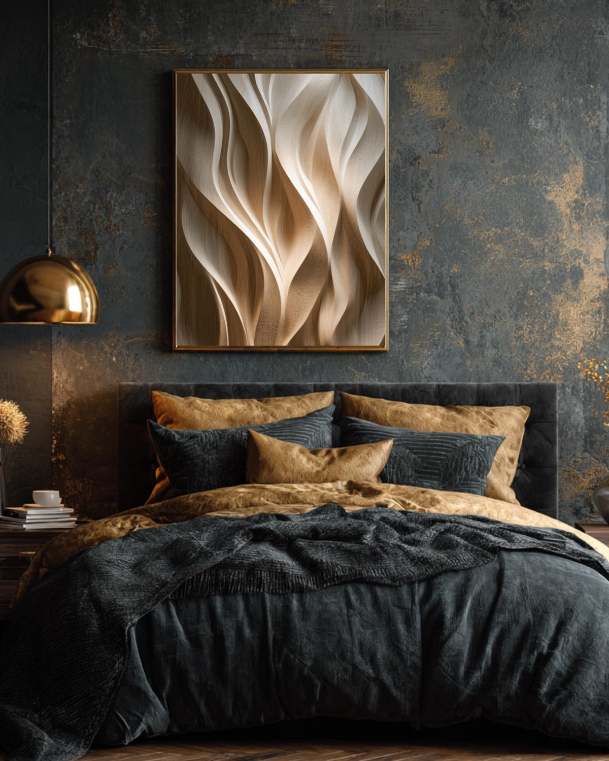 3D Carved Wood Texture Wall Art, Modern Walnut Decor