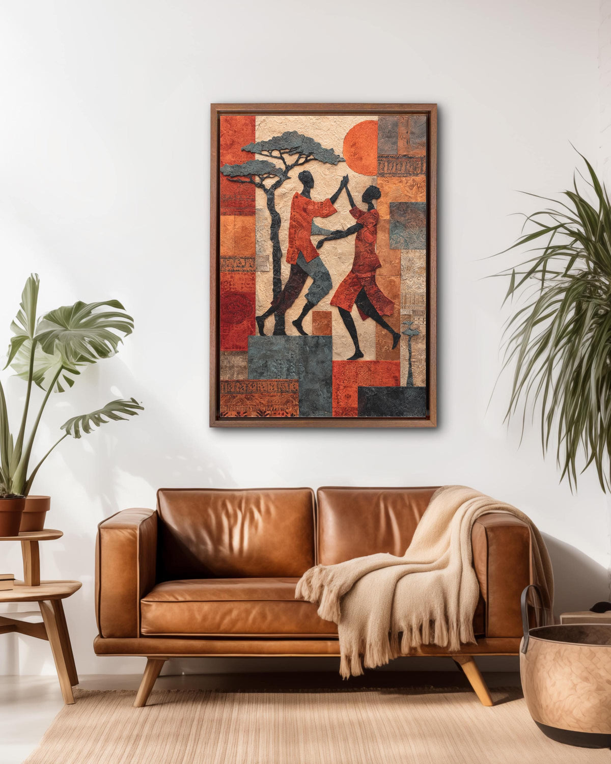 Vibrant African Tribal Pattern Wall Art | Abstract Acacia Trees and Water Well Motifs in Earthy Tones | Cultural Ethnic Design Poster Canvas