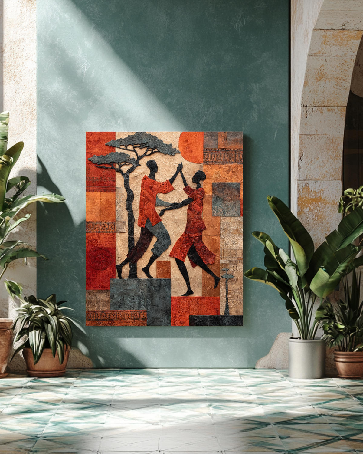Vibrant African Tribal Pattern Wall Art | Abstract Acacia Trees and Water Well Motifs in Earthy Tones | Cultural Ethnic Design Poster Canvas
