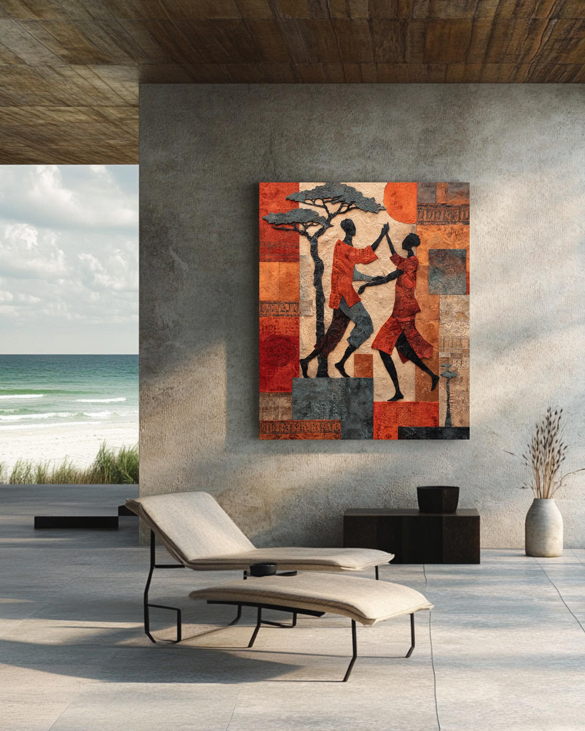 Vibrant African Tribal Pattern Wall Art | Abstract Acacia Trees and Water Well Motifs in Earthy Tones | Cultural Ethnic Design Poster Canvas