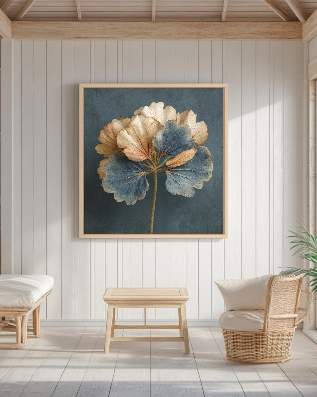Minimalist Gold Geranium Leaf Wall Art | Single Pale Leaf on Dark Grey Background | Modern Botanical Print with Muted Colors Poster, Canvas