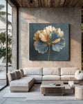 Minimalist Gold Geranium Leaf Wall Art | Single Pale Leaf on Dark Grey Background | Modern Botanical Print with Muted Colors Poster, Canvas