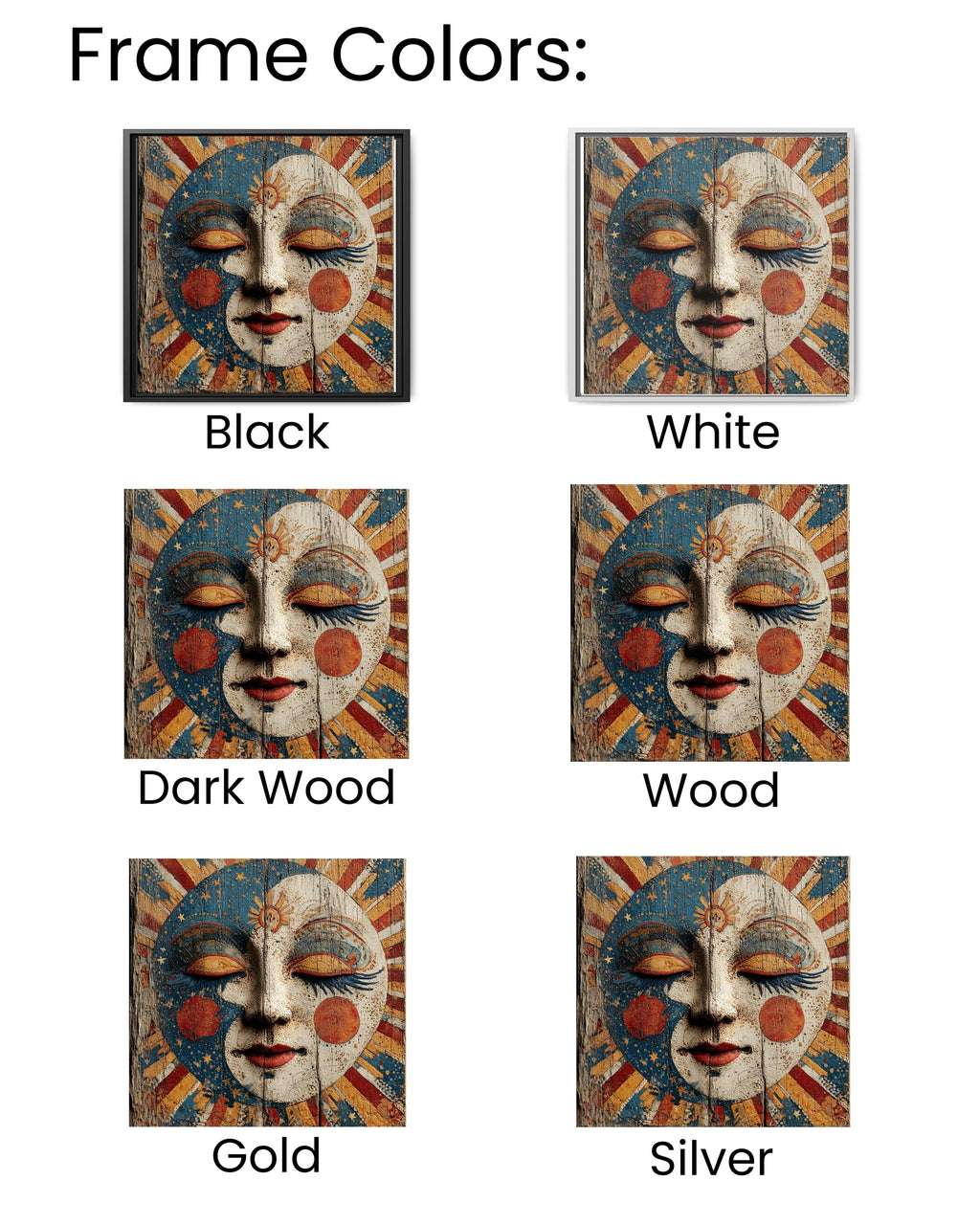 Victorian Circus Moon Face Art Print, Starry Sky and Sun Rays Painting on Wood Poster, Maximalist Celestial Canvas