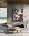 Looking Up Forest Canopy Art Print | Serene Pine Tree Sky View, Nature Landscape Wall Art with Sunset Clouds, Tranquil Woodland Canvas