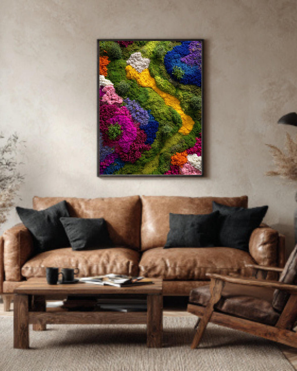 Colorful Floral Moss Wall Art, Vibrant Botanical Abstract Landscape, Green Nature Texture Painting, Modern Garden Inspired Art Print