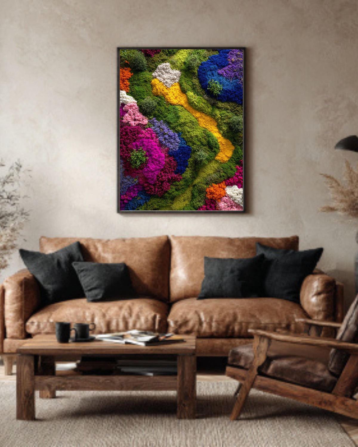 Colorful Floral Moss Wall Art, Vibrant Botanical Abstract Landscape, Green Nature Texture Painting, Modern Garden Inspired Art Print