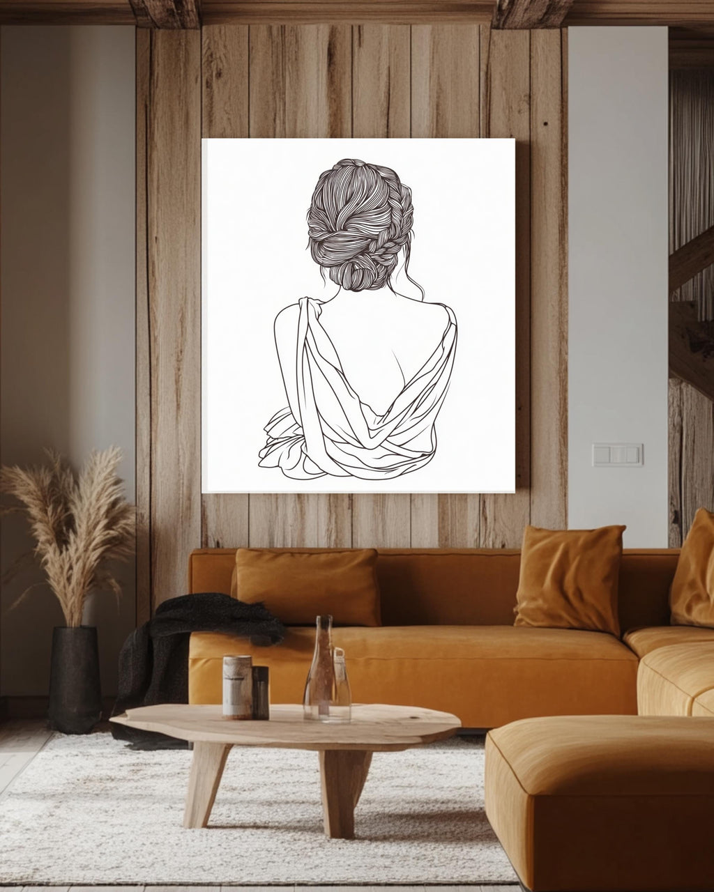 Elegant Minimalist Woman Line Art | Black and White Vector Wall Art, Braided Hair Silhouette, Simple Modern Female Figure