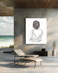 Elegant Minimalist Woman Line Art | Black and White Vector Wall Art, Braided Hair Silhouette, Simple Modern Female Figure