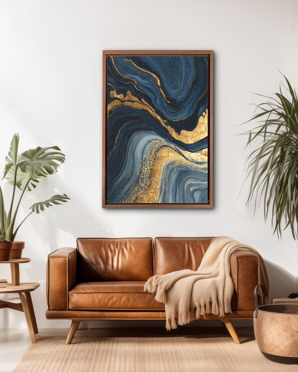 Dark Blue and Gold Marble Wall Art | Luxury Abstract Flowing Line Pattern, Elegant Fluid Texture Modern Home Decor