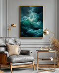 Dark Stormy Sea Oil Painting Art Print, Dramatic Caravaggio-Style Waves with Deep Shadows and Emerald Green Foam, Moody Ocean Wall Decor
