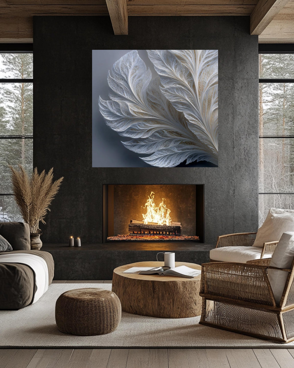 White Feather Abstract Wall Art, Minimalist Modern Textured Design, Elegant Neutral Poster, Sophisticated Line Pattern