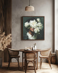 Floral Face Oil Painting Wall Art, Woman with White Flowers Abstract Portrait, Modern Botanical Canvas, Chic Feminine Art Poster
