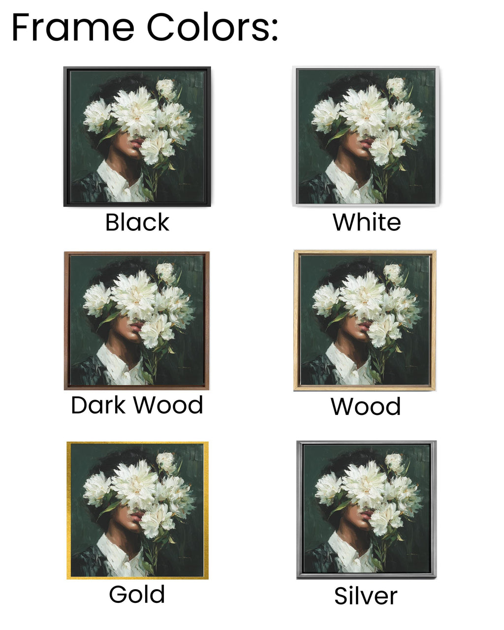 Floral Face Oil Painting Wall Art, Woman with White Flowers Abstract Portrait, Modern Botanical Canvas, Chic Feminine Art Poster