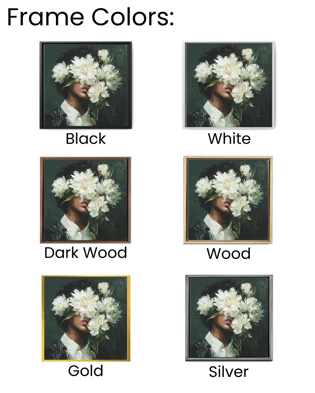 Floral Face Oil Painting Wall Art, Woman with White Flowers Abstract Portrait, Modern Botanical Canvas, Chic Feminine Art Poster