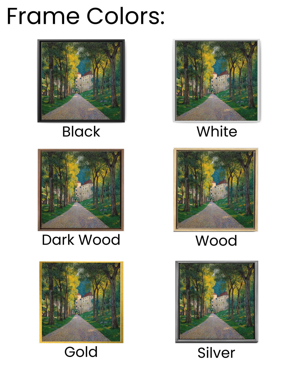 European Castle Pathway Landscape Art Print, Sunlit Forest Road Painting, Vintage Nature Scene Poster, Tranquil Countryside Canvas