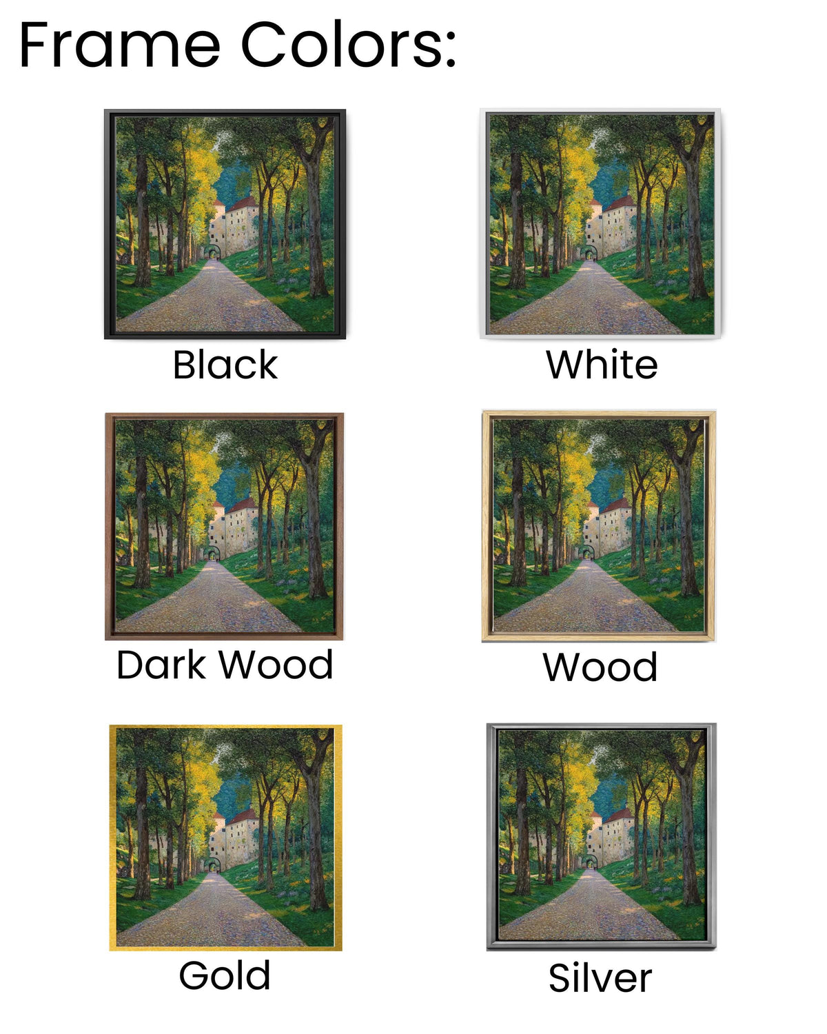European Castle Pathway Landscape Art Print, Sunlit Forest Road Painting, Vintage Nature Scene Poster, Tranquil Countryside Canvas