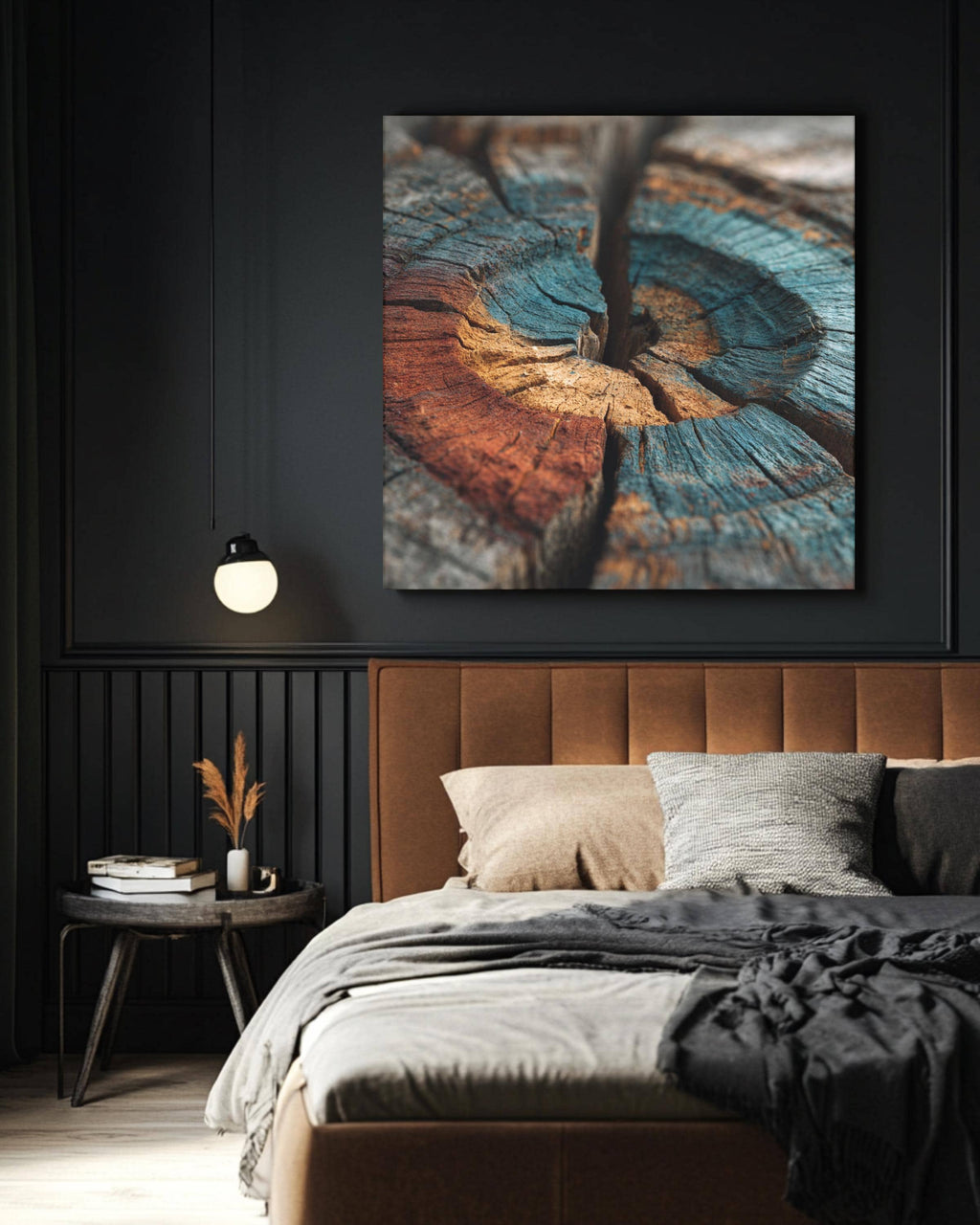 Colorful Tree Rings Wall Art, Weathered Wood Grain Texture Print, Abstract Earth Tone Poster, Natural Rustic Canvas