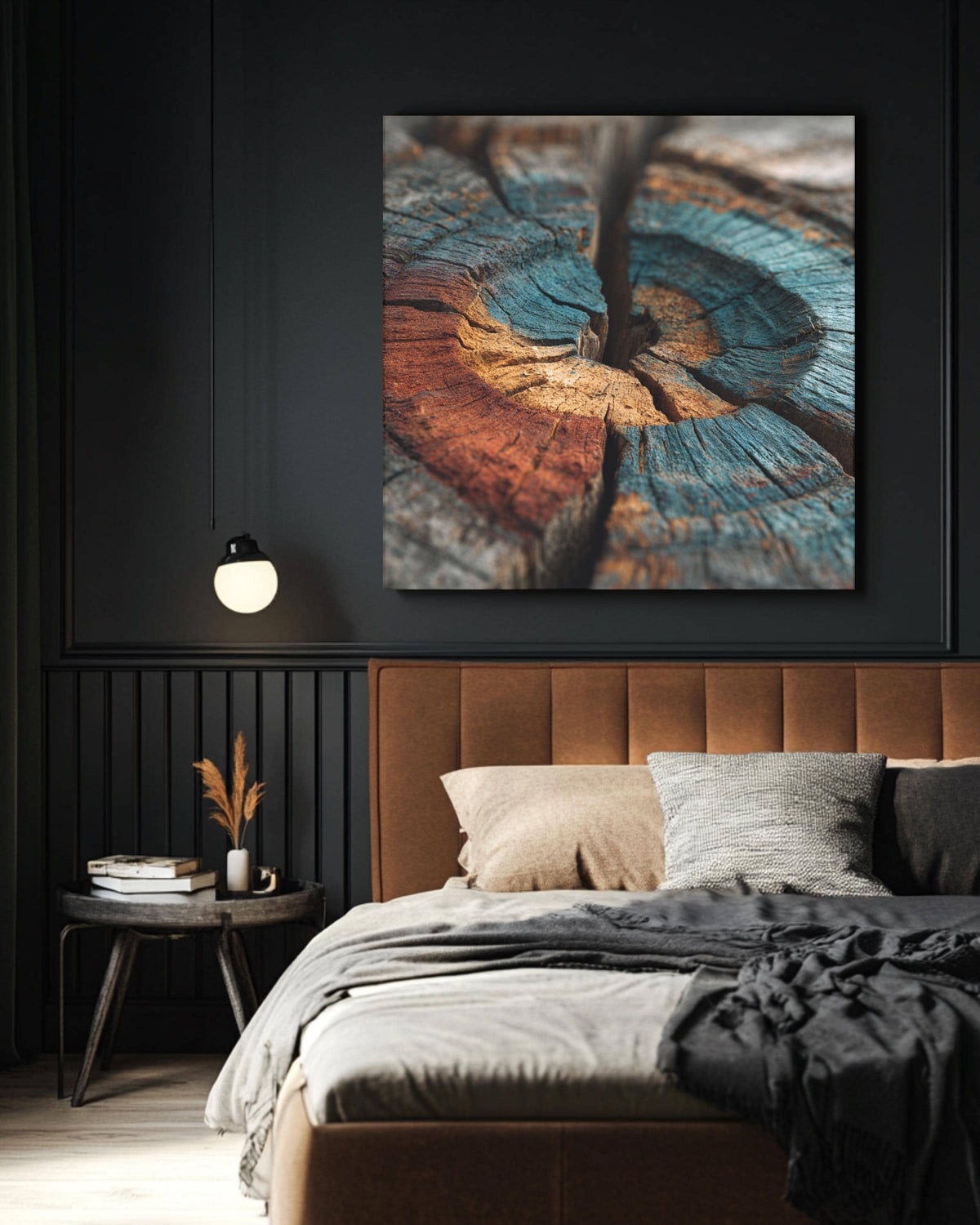 Colorful Tree Rings Wall Art, Weathered Wood Grain Texture Print, Abstract Earth Tone Poster, Natural Rustic Canvas