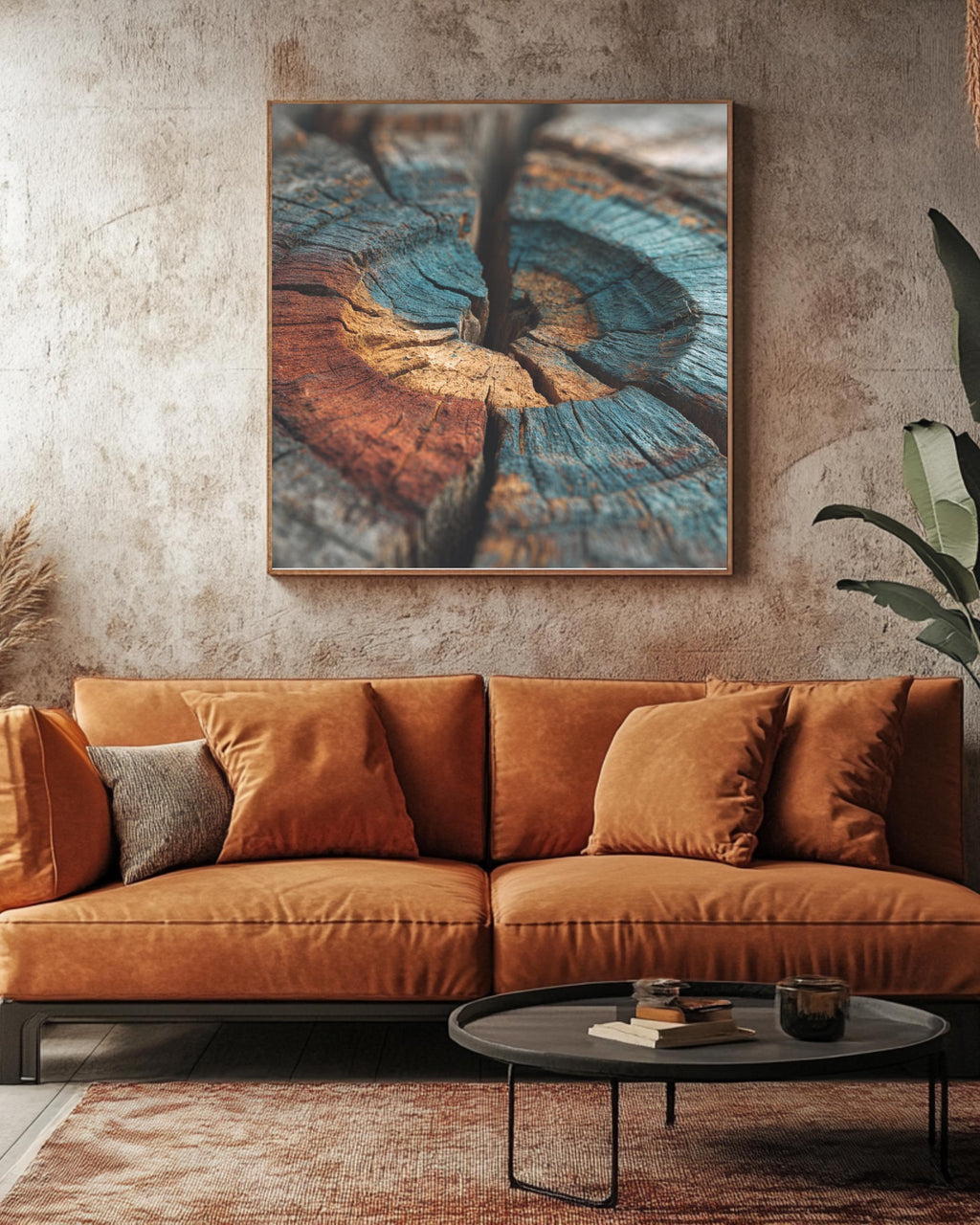 Colorful Tree Rings Wall Art, Weathered Wood Grain Texture Print, Abstract Earth Tone Poster, Natural Rustic Canvas