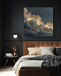 Golden Cloud Night Sky Wall Art, Dark Starry Heaven Poster, Glitter Edge Cloud Canvas, Hyper Realistic Galaxy Print, Elegant Celestial