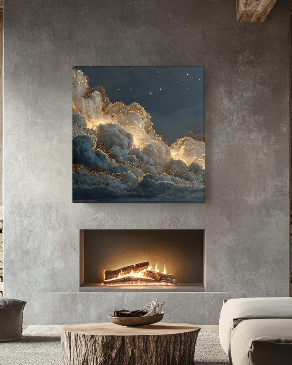 Golden Cloud Night Sky Wall Art, Dark Starry Heaven Poster, Glitter Edge Cloud Canvas, Hyper Realistic Galaxy Print, Elegant Celestial