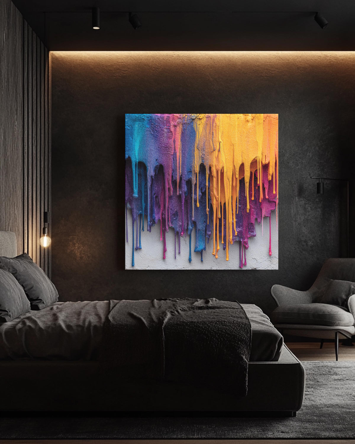 Colorful Abstract Dripping Paint Wall Art Print, Bold Rainbow Texture, Modern Expressionist Poster Canvas