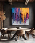 Colorful Abstract Dripping Paint Wall Art Print, Bold Rainbow Texture, Modern Expressionist Poster Canvas
