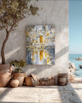 Abstract Jerusalem Cityscape Art Print, White and Gold Mosaic Oil Painting with Silver Reflections, Modern Holy City Poster Canvas