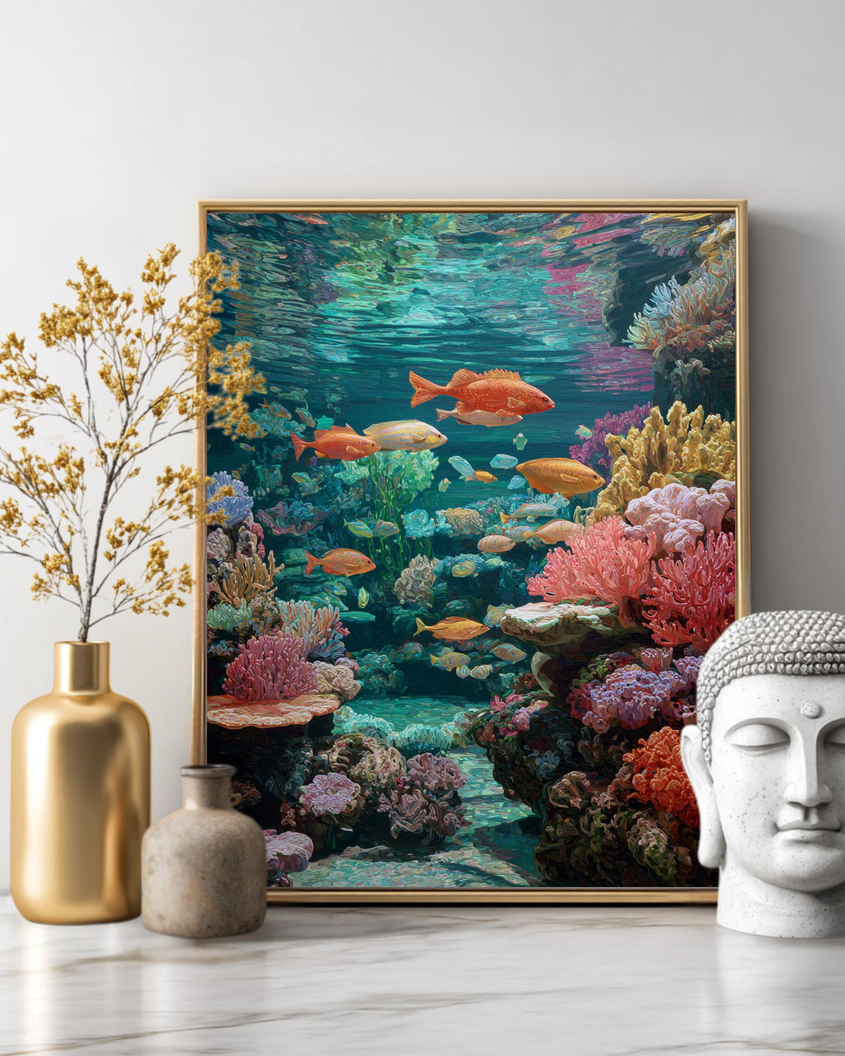 Hyper-Realistic Aquarium Painting, Teeming with Life, Photorealistic Underwater Scene, Stunning Ocean Wall Art Poster Canvas