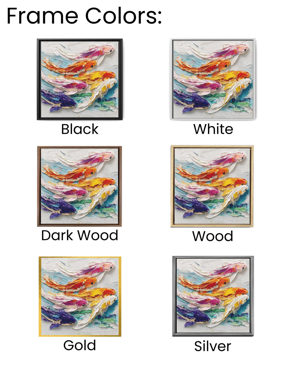 Vibrant Koi Fish Oil Painting Wall Art, Colorful Textured Brushstroke Poster Canvas, Japanese Symbol of Luck and Harmony Home Decor Gift