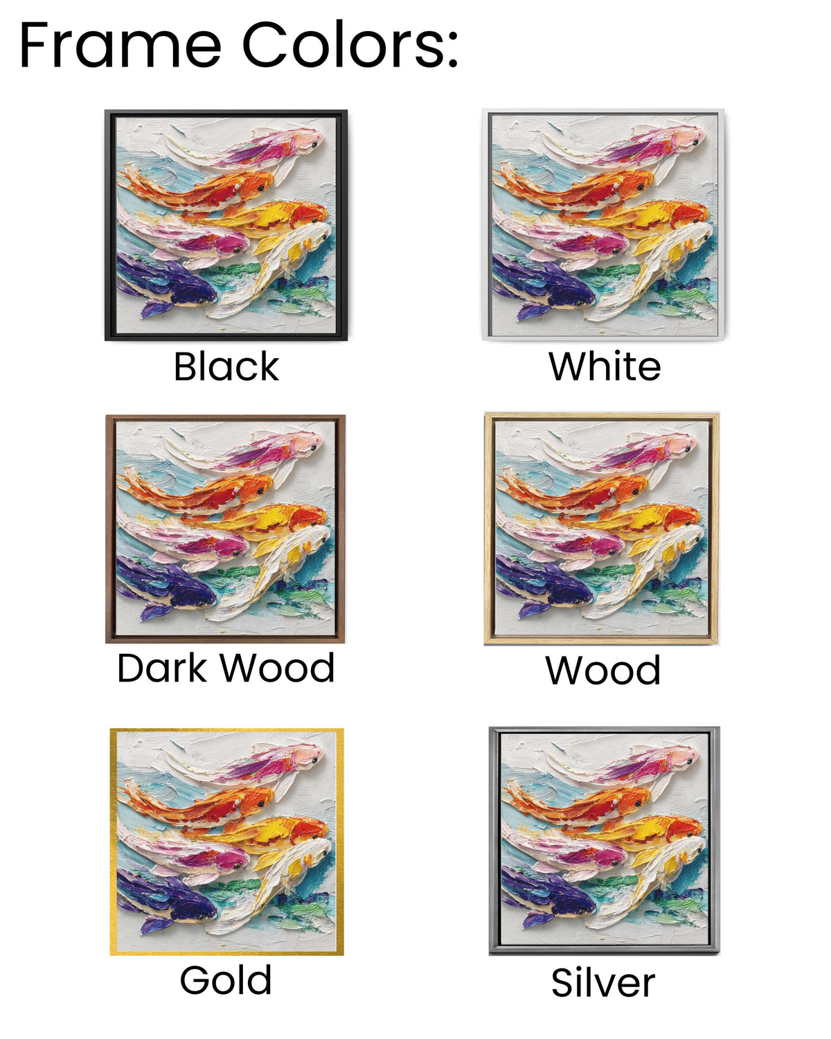 Vibrant Koi Fish Oil Painting Wall Art, Colorful Textured Brushstroke Poster Canvas, Japanese Symbol of Luck and Harmony Home Decor Gift