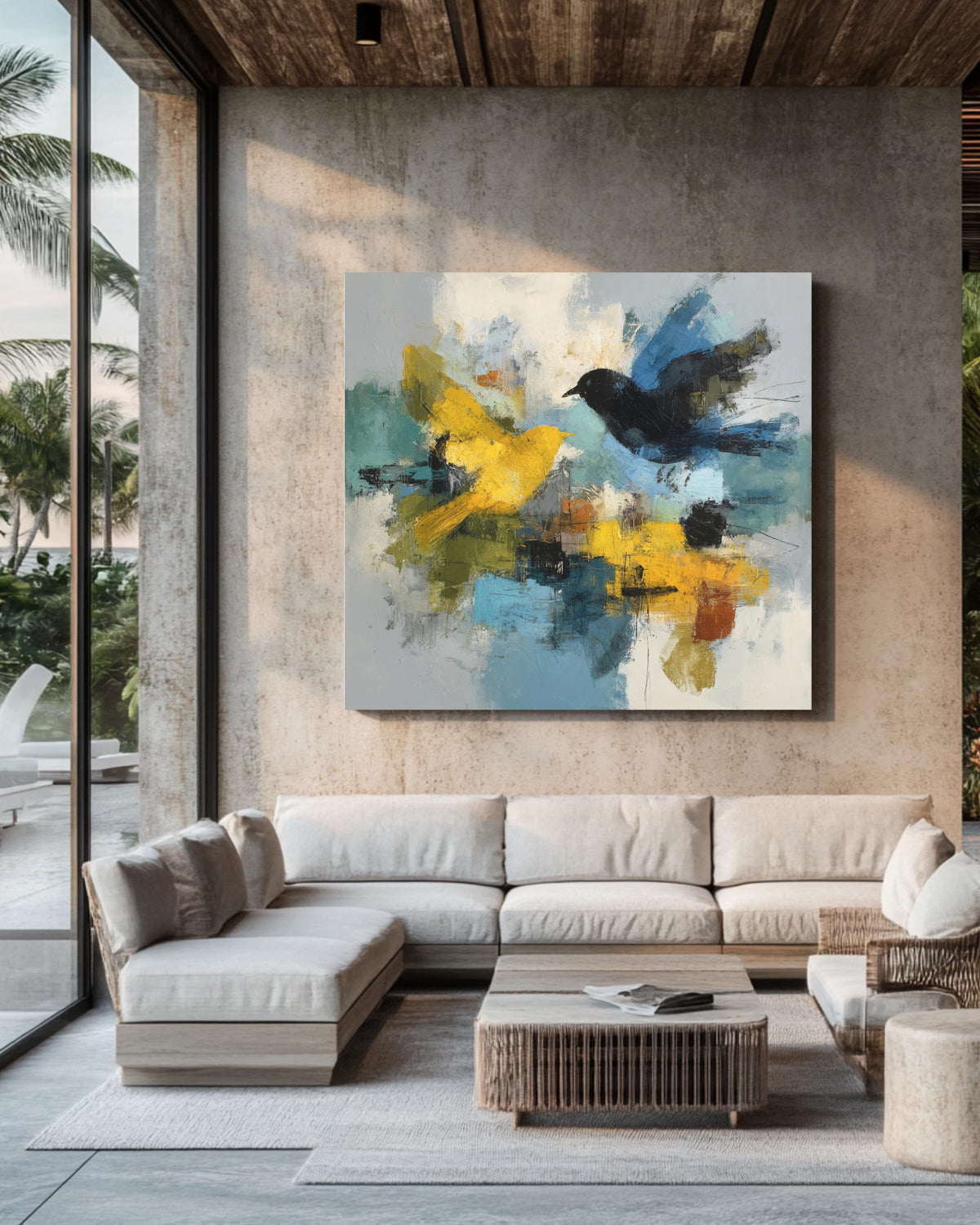 Abstract Yellow Green Black Painting, Modern Emotional Wall Art, Expressive Brushstroke Poster Canvas, Contemporary Minimalist Art