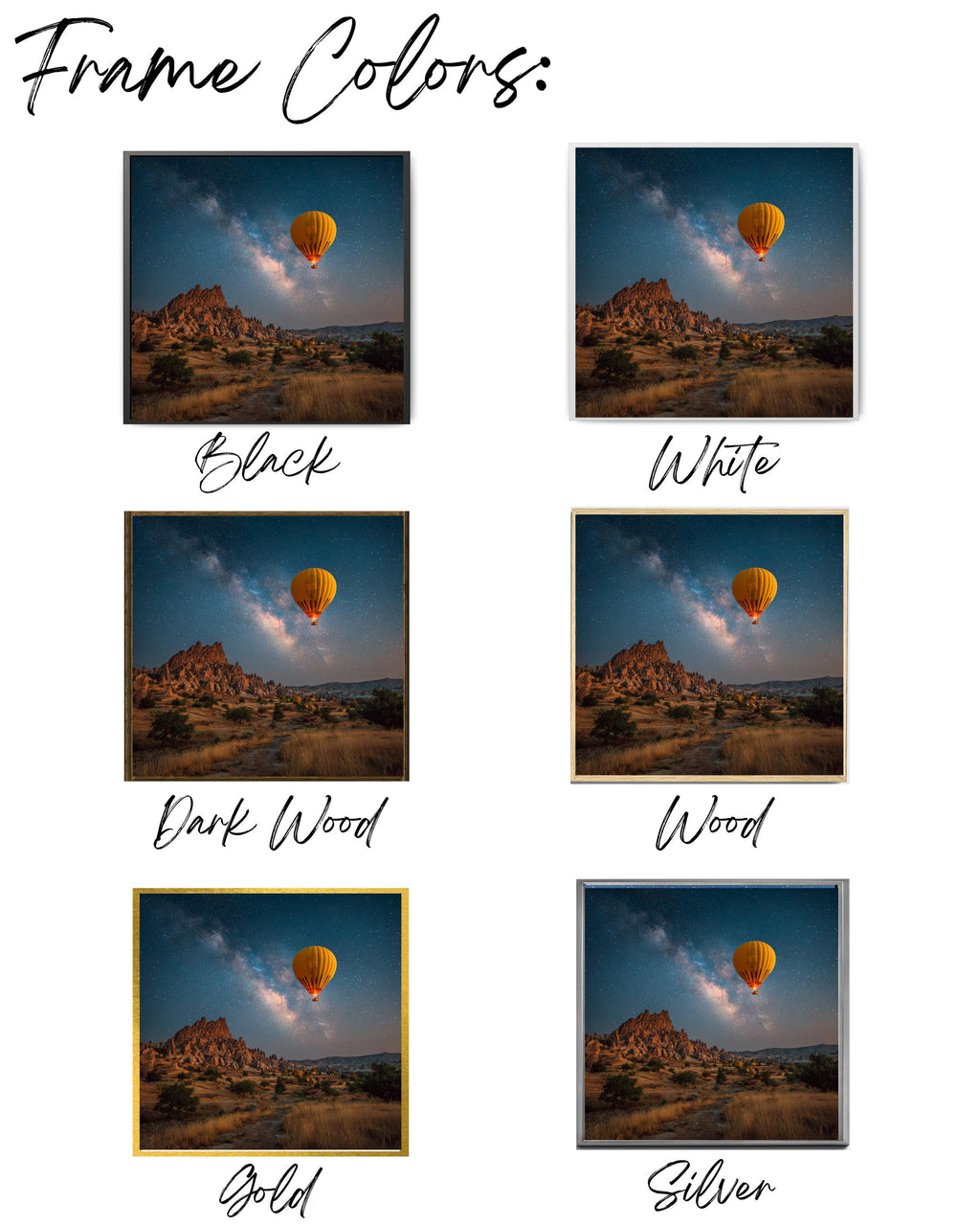 Yellow Hot Air Balloon Floating Over Cappadocia at Night, Magical Realism Photography, Dreamy Romantic Landscape Wall Art Poster Canvas