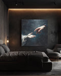 Two Hands Reaching Towards Each Other Oil Painting, Dramatic Figurative Artwork, Emotional and Expressive Wall Art Poster Canvas