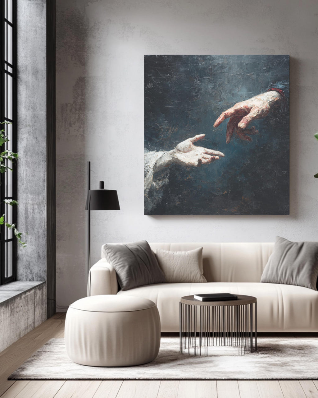 Two Hands Reaching Towards Each Other Oil Painting, Dramatic Figurative Artwork, Emotional and Expressive Wall Art Poster Canvas